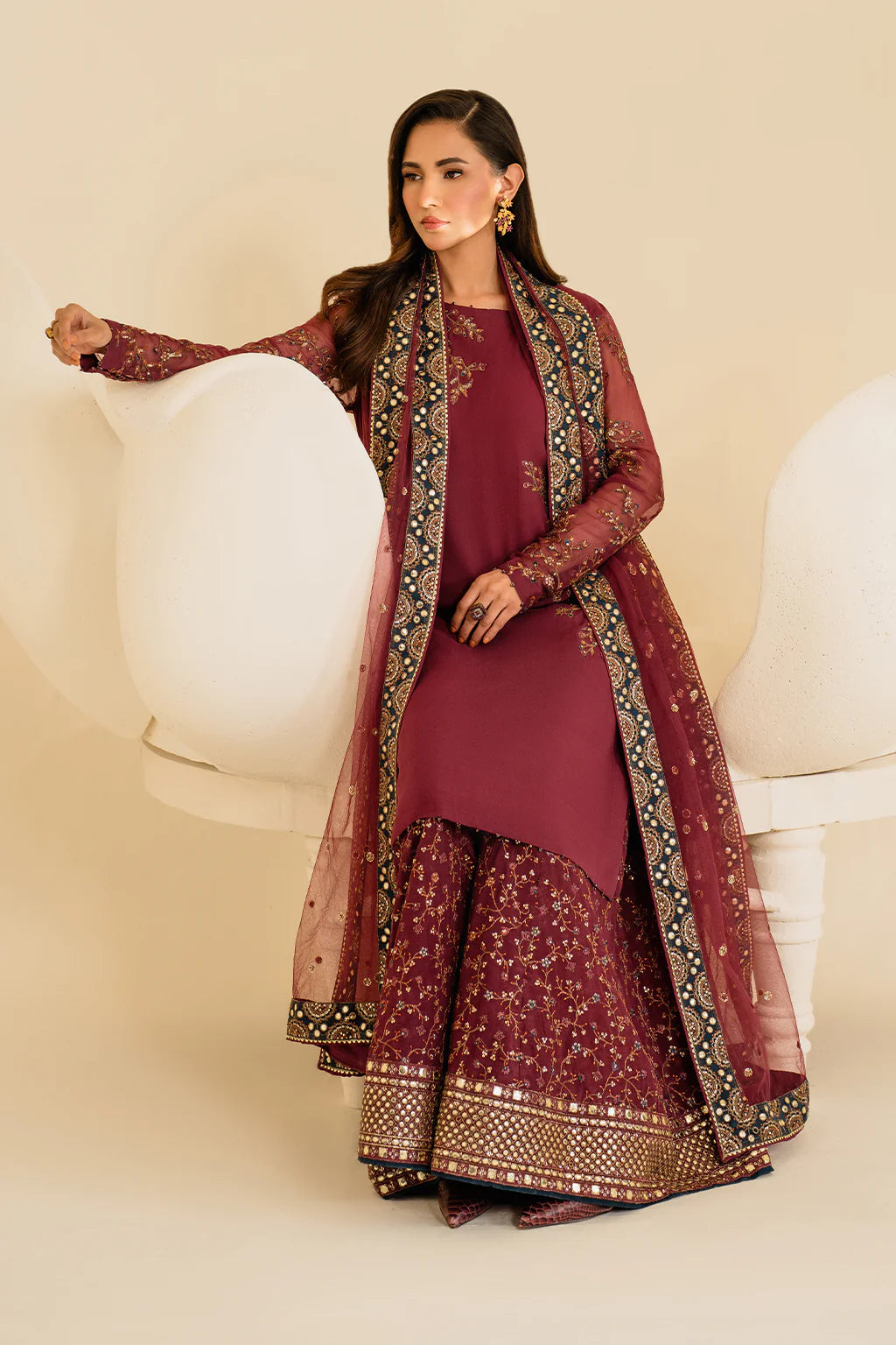 3 PIECE SUIT READY MADE IP-299 EMBROIDERED CHIFFON - IZNIK