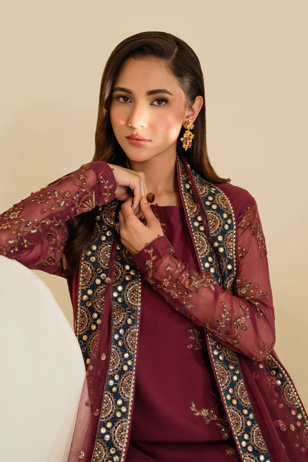 3 PIECE SUIT READY MADE IP-299 EMBROIDERED CHIFFON - IZNIK