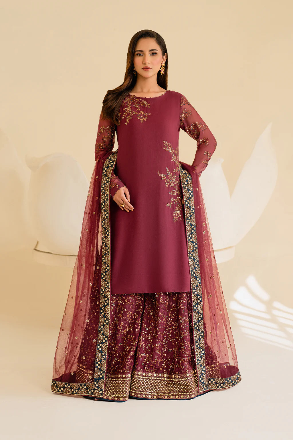 3 PIECE SUIT READY MADE IP-299 EMBROIDERED CHIFFON - IZNIK