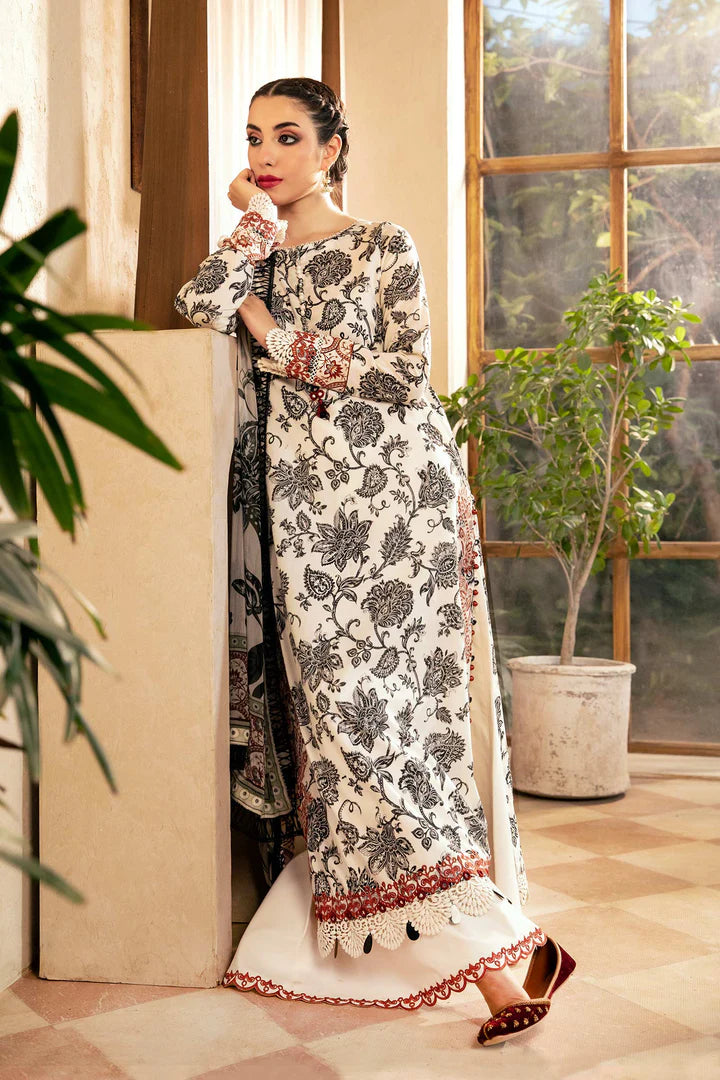 3 Pc UNSTITCHED EMBROIDERED SLUB LAWN SUIT | MB-CUS25-909A | MARIA B