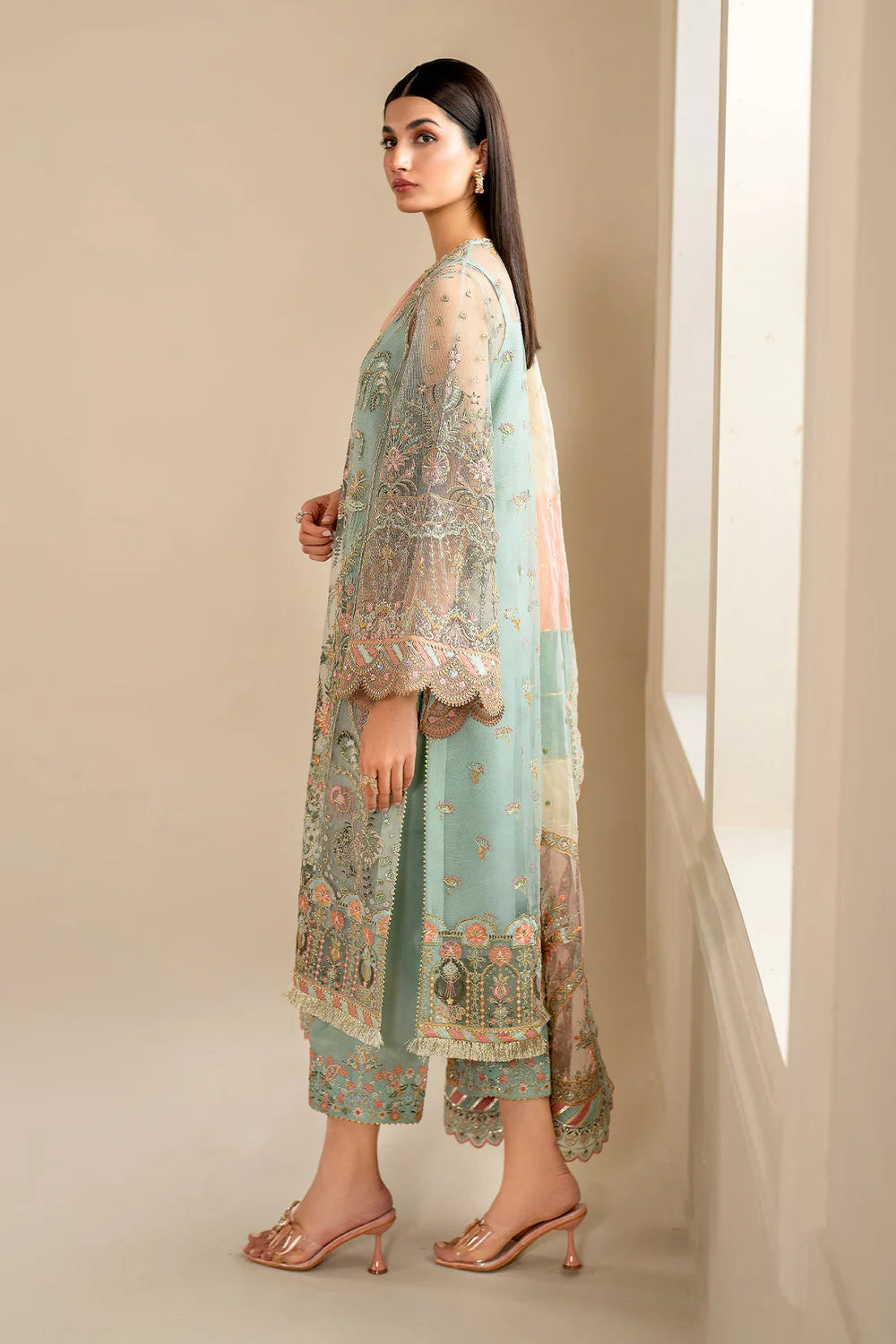 EMBROIDERED NET UF-620 3Pc UNSTITCHED SUIT | BAROQUE