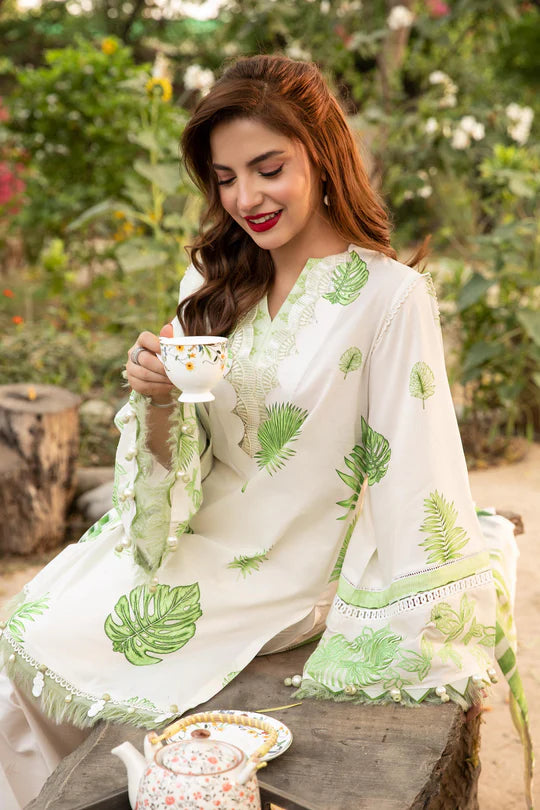 3 Pc UNSTITCHED EMBROIDERED LAWN SUIT | MB-CUS25-906B - MARIA B
