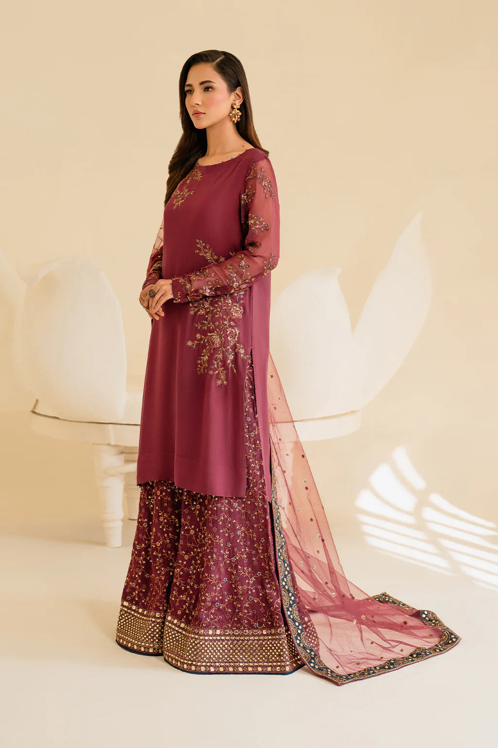 3 PIECE SUIT READY MADE IP-299 EMBROIDERED CHIFFON - IZNIK