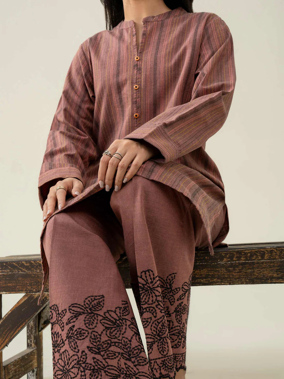 2 PIECE YARN DYED SUIT-EMBROIDERED READY MADE | LIMELIGHT