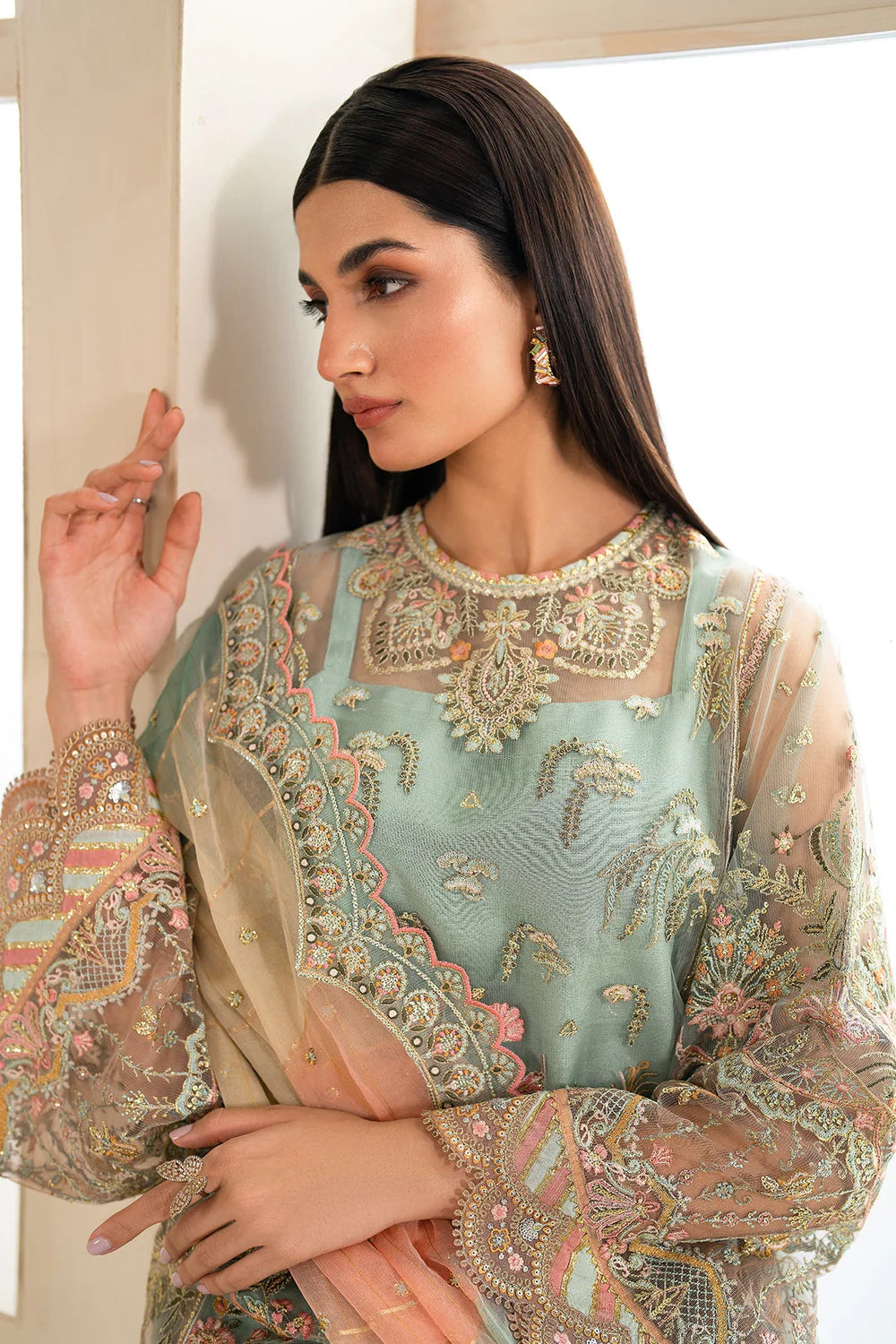 EMBROIDERED NET UF-620 3Pc UNSTITCHED SUIT | BAROQUE