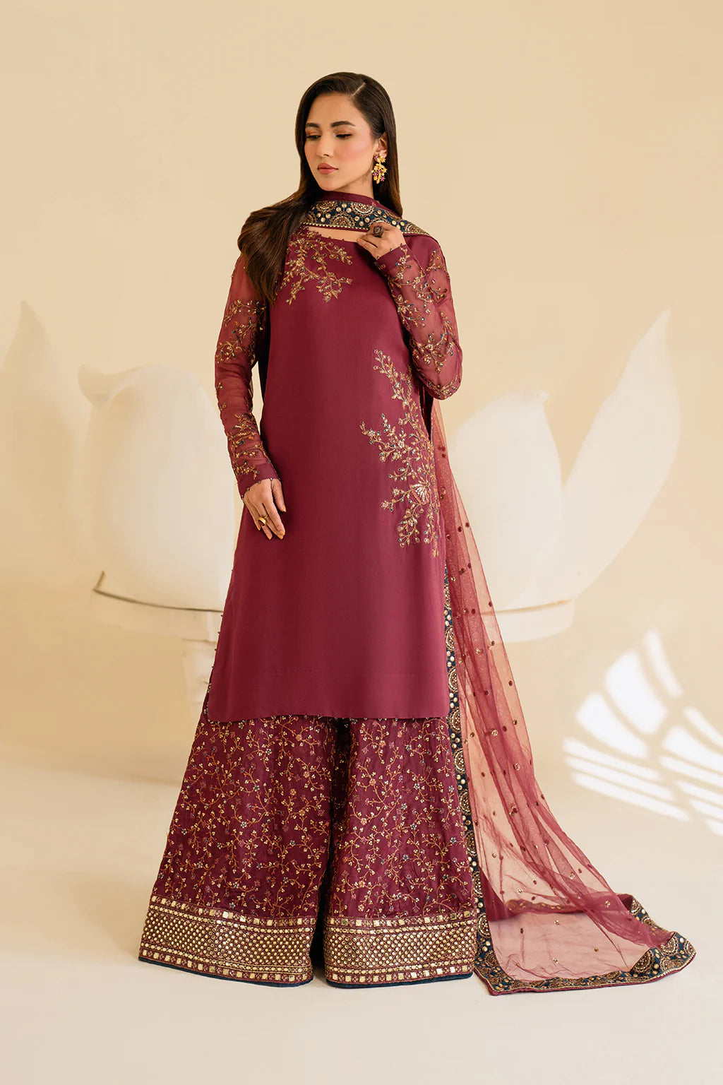 3 PIECE SUIT READY MADE IP-299 EMBROIDERED CHIFFON - IZNIK