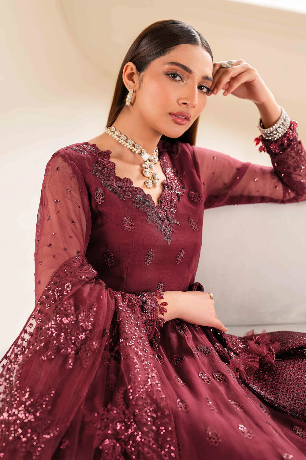 4 PIECE SUIT UNSTITCHED EMBROIDERED CHIFFON UF-618 - BAROQUE