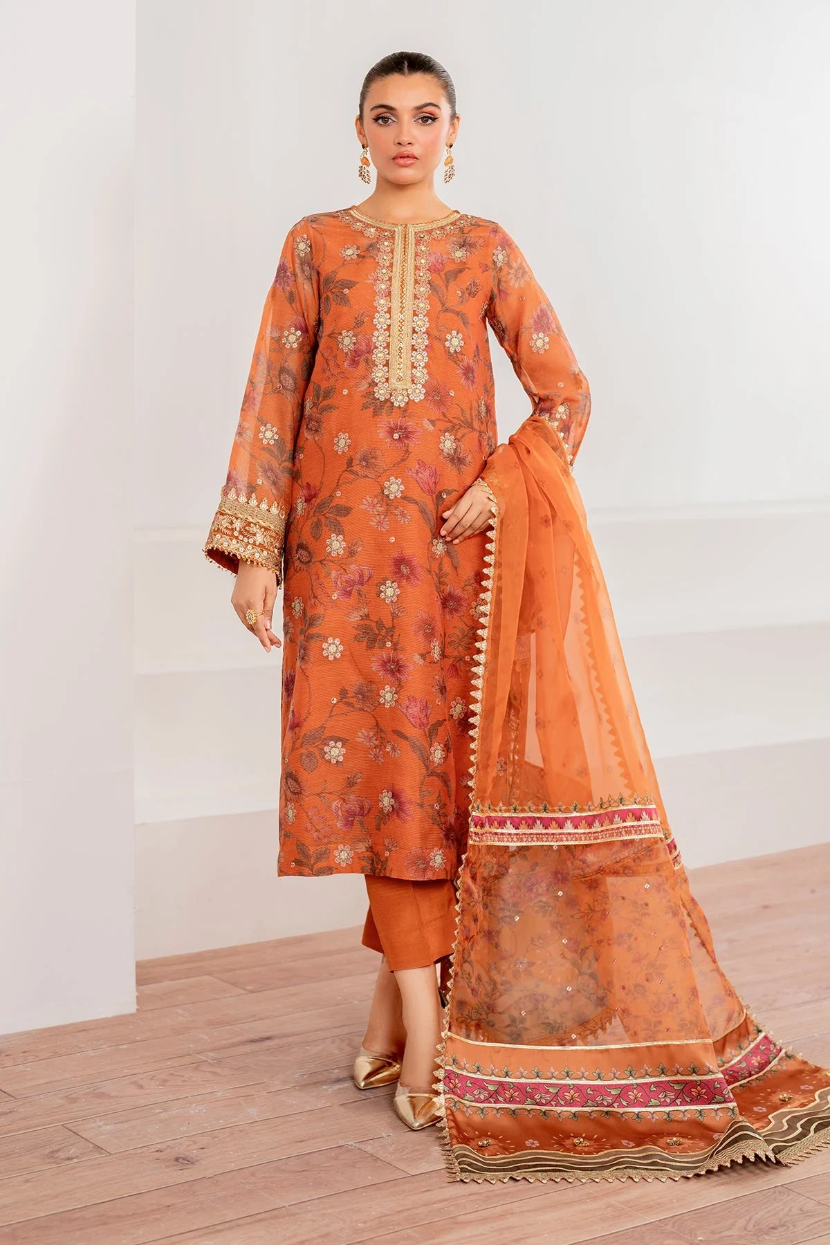EMBROIDERED COTTON NET UF-701 4 PC UNSTITCHED SUIT | BAROQUE