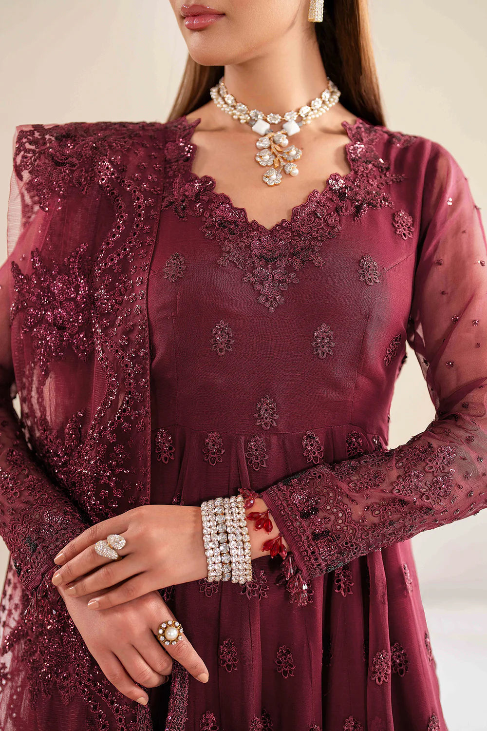 4 PIECE SUIT UNSTITCHED EMBROIDERED CHIFFON UF-618 - BAROQUE