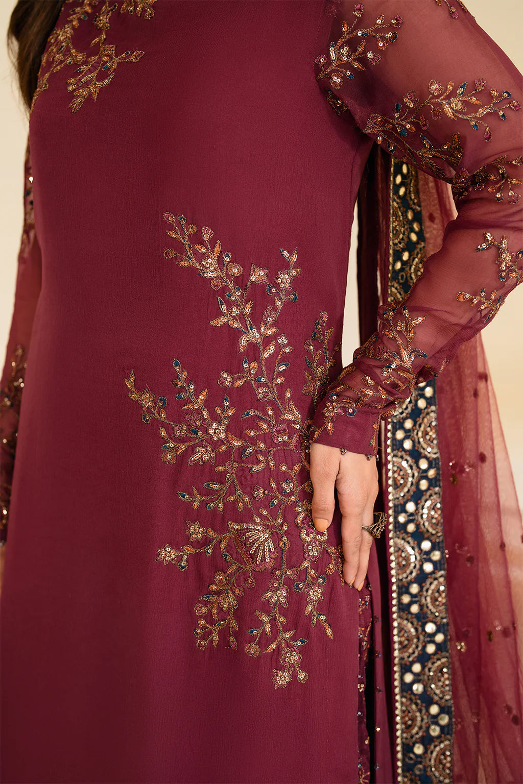 3 PIECE SUIT READY MADE IP-299 EMBROIDERED CHIFFON - IZNIK