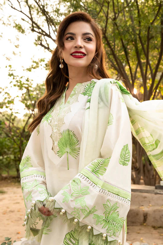 3 Pc UNSTITCHED EMBROIDERED LAWN SUIT | MB-CUS25-906B - MARIA B