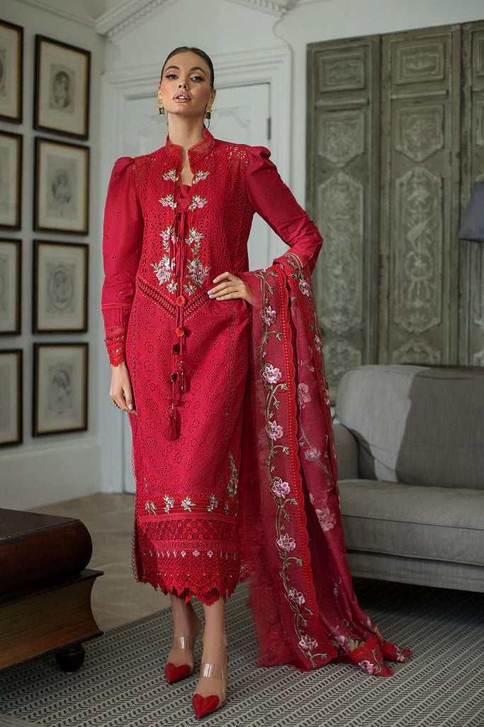 LUXURY LAWN RED UNSTITCHED 3-PIECE SUIT - SOBIA NAZIR