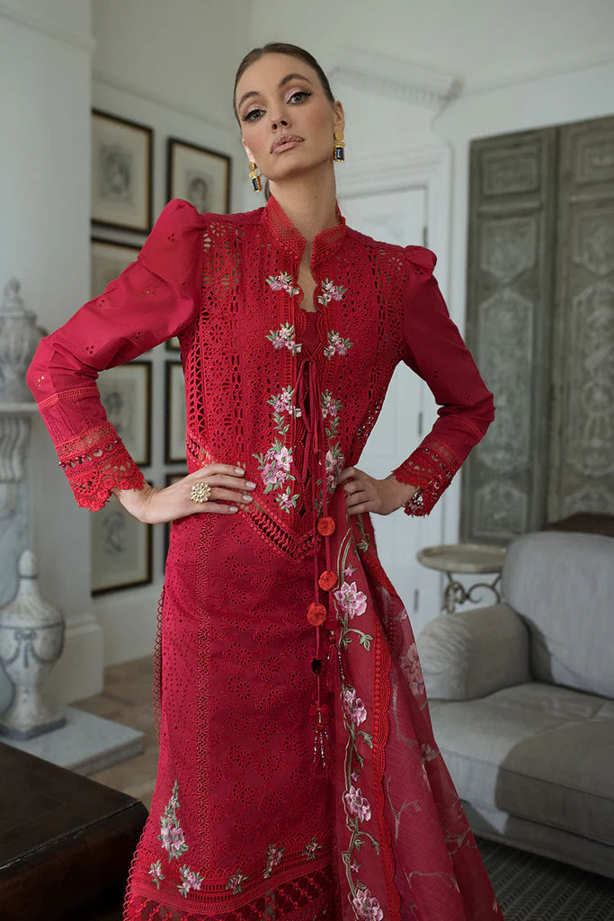 LUXURY LAWN RED UNSTITCHED 3-PIECE SUIT - SOBIA NAZIR