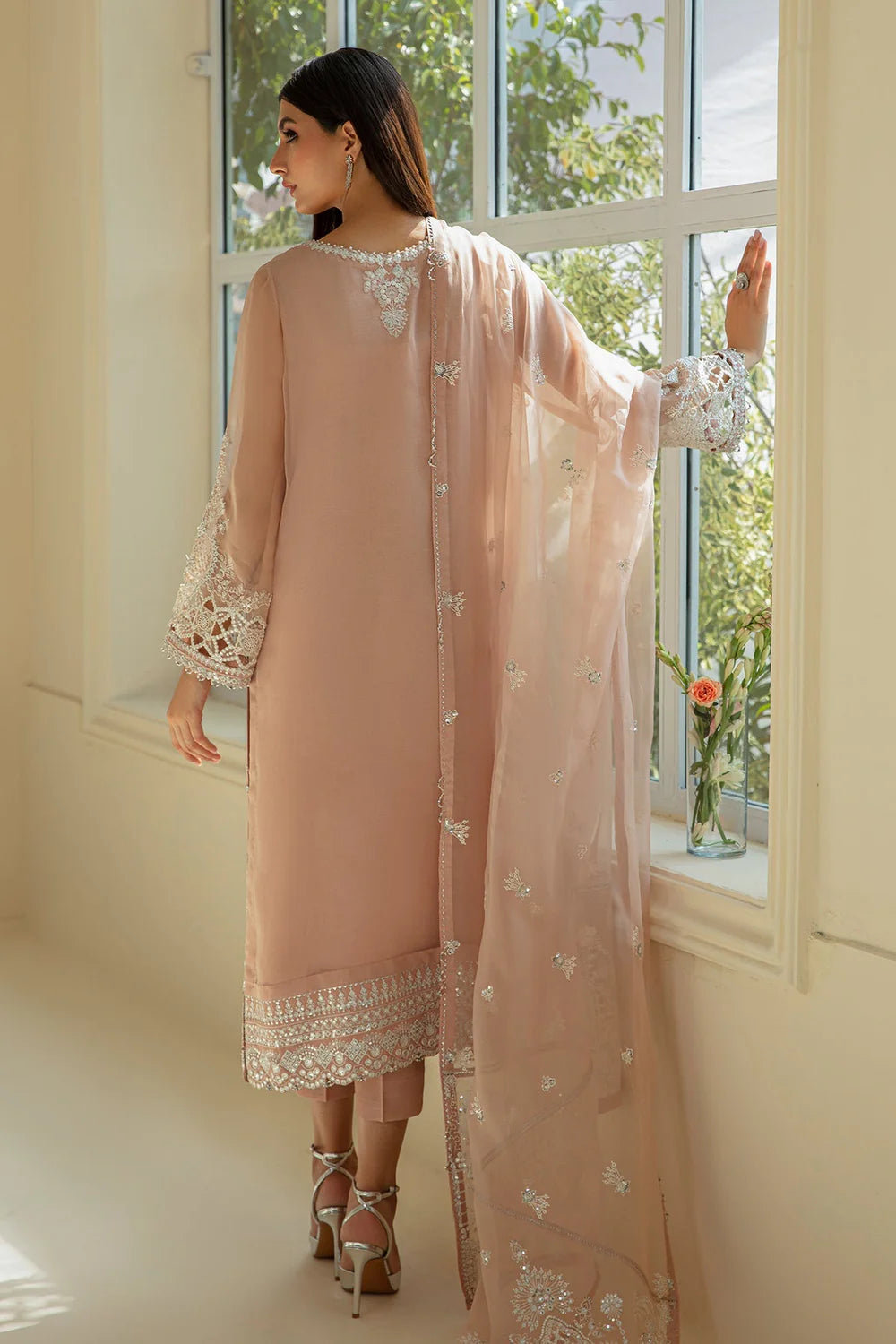 EMBROIDERED CHIFFON PINK 3-PIECE SUIT - BAROQUE