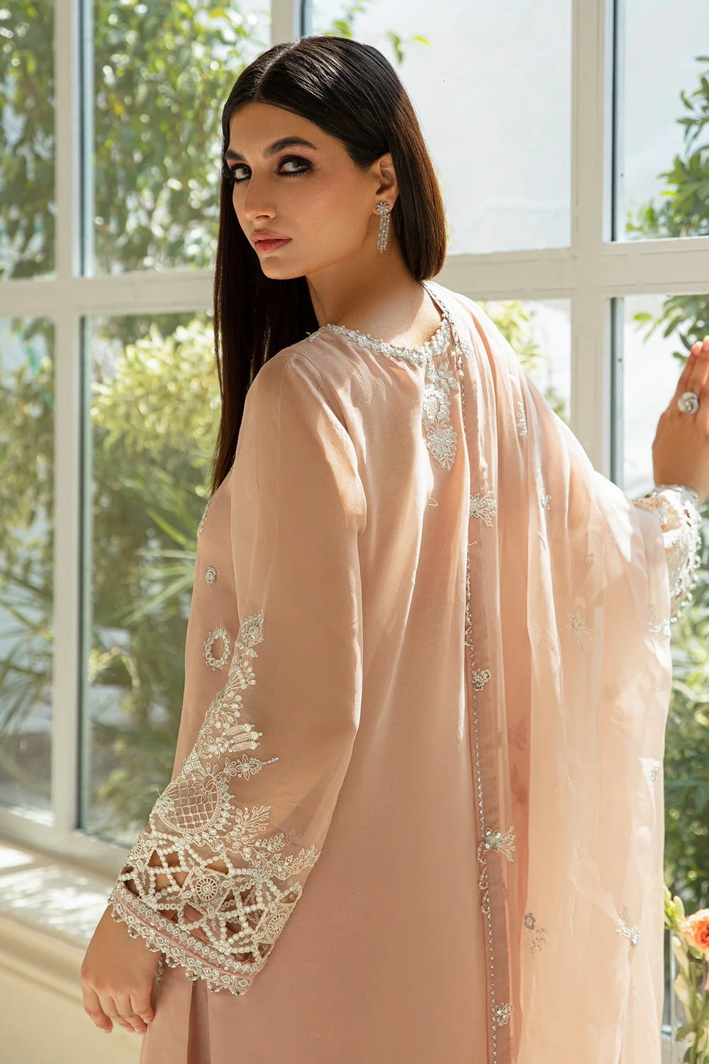 EMBROIDERED CHIFFON PINK 3-PIECE SUIT - BAROQUE