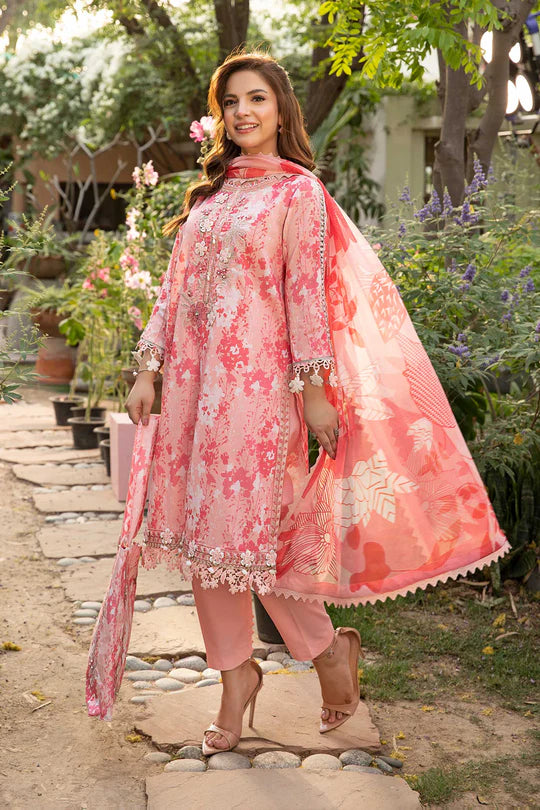 3 Pc UNSTITCHED EMBROIDERED SLUB LAWN SUIT | MB-CUS25-910B | MARIA B