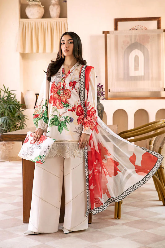3 Pc UNSTITCHED EMBROIDERED LAWN SUIT | MB-CUS25-907B | MAIRA B