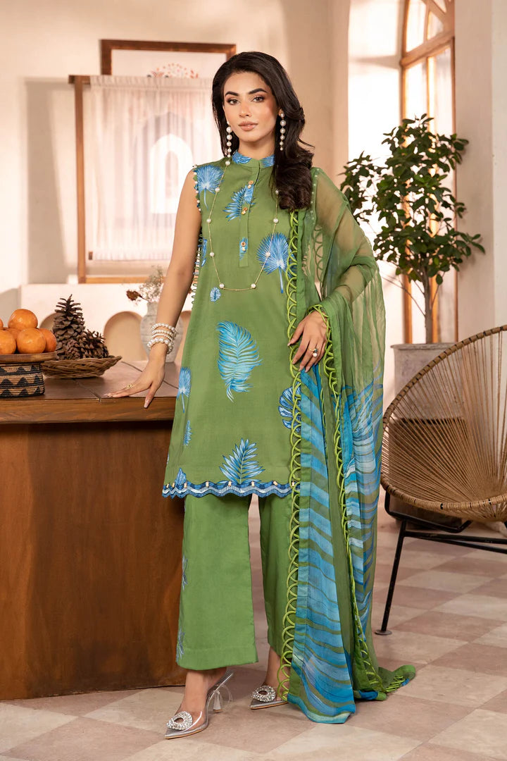 3 Pc UNSTITCHED EMBROIDERED LAWN SUIT | MB-CUS25-906A | MARIA B