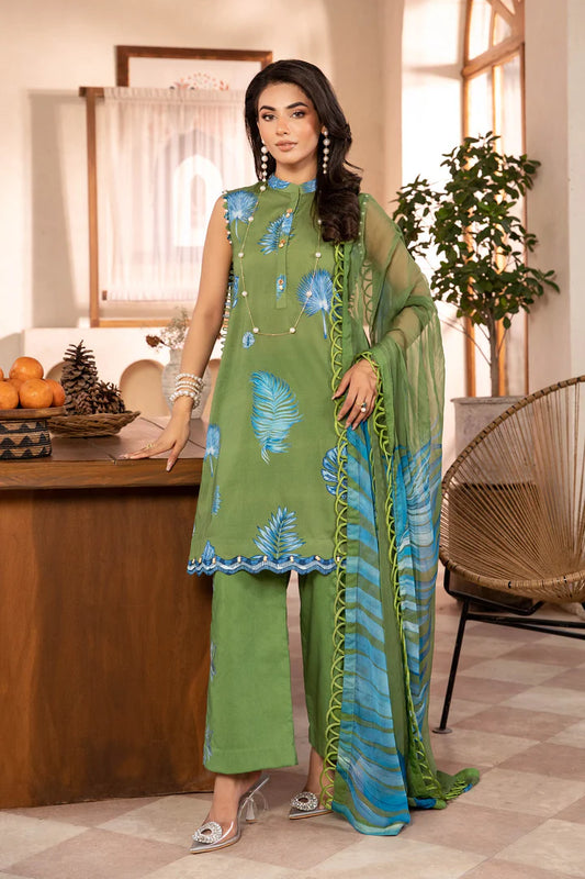 3 Pc UNSTITCHED EMBROIDERED LAWN SUIT | MB-CUS25-906A | MARIA B