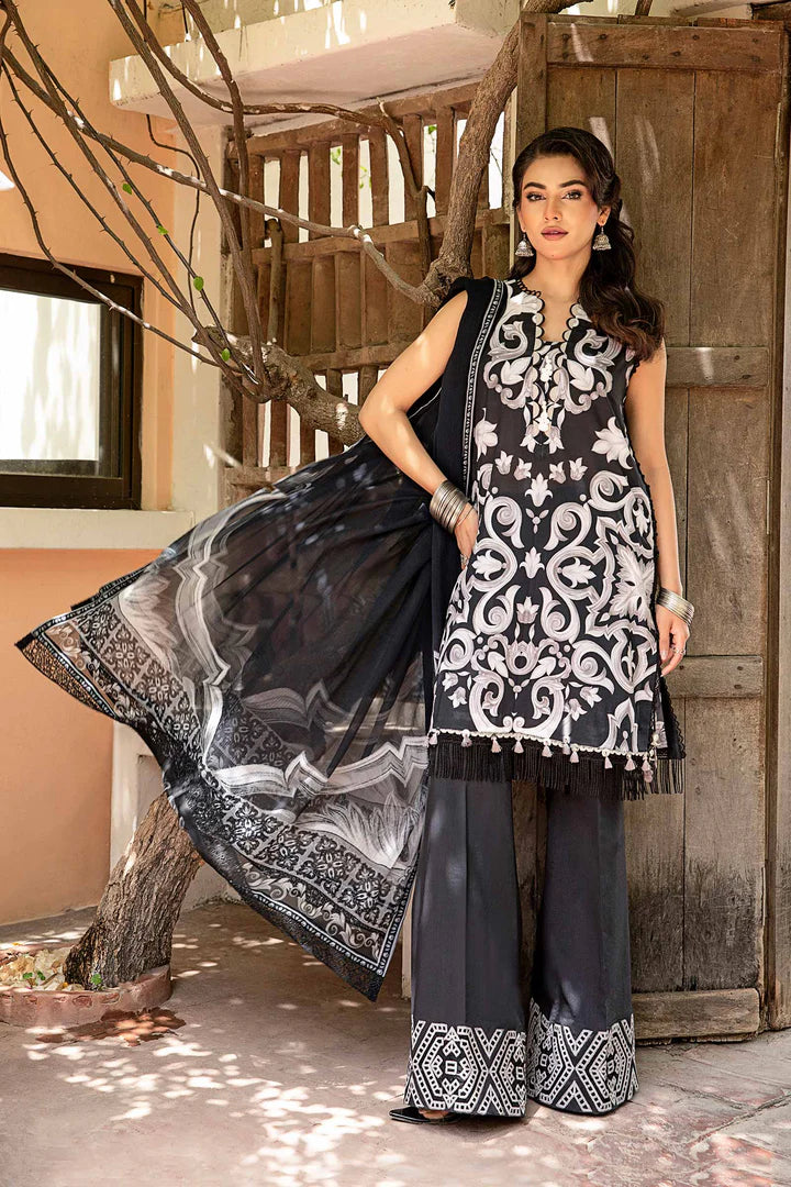 3 Pc UNSTITCHED EMBROIDERED LAWN SUIT | MB-CUS25-904B | MARIA B