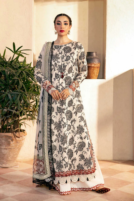 3 Pc UNSTITCHED EMBROIDERED SLUB LAWN SUIT | MB-CUS25-909A | MARIA B