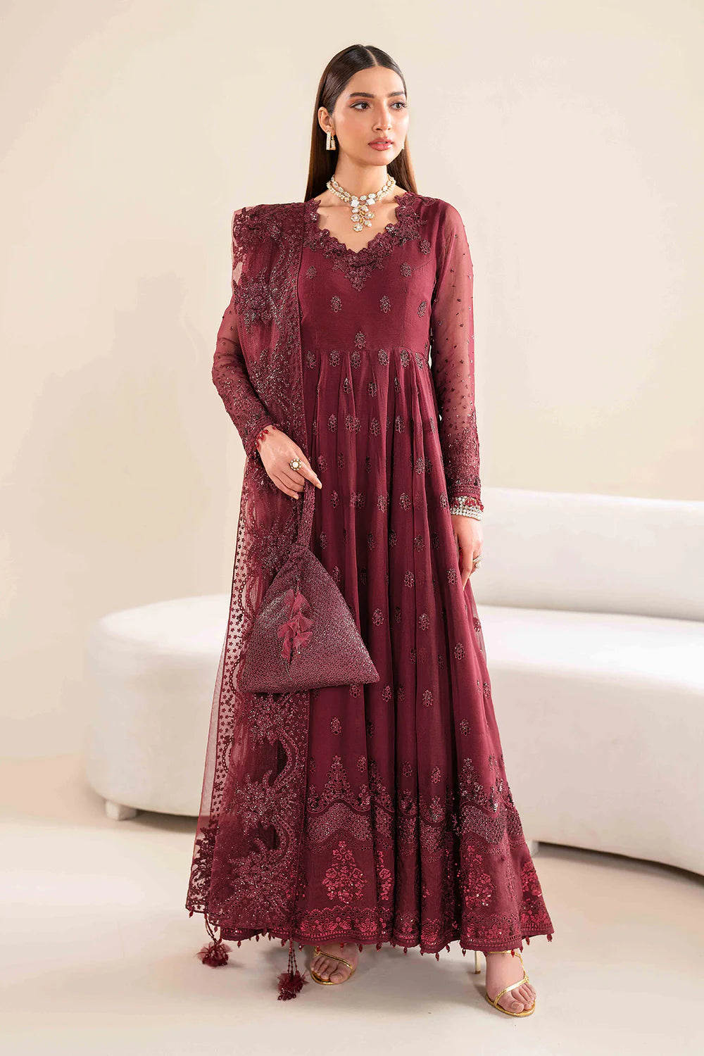 4 PIECE SUIT UNSTITCHED EMBROIDERED CHIFFON UF-618 - BAROQUE