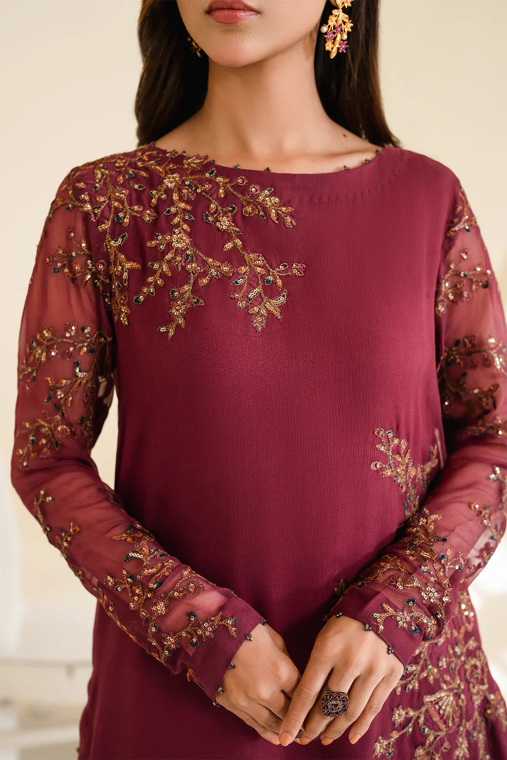 3 PIECE SUIT READY MADE IP-299 EMBROIDERED CHIFFON - IZNIK