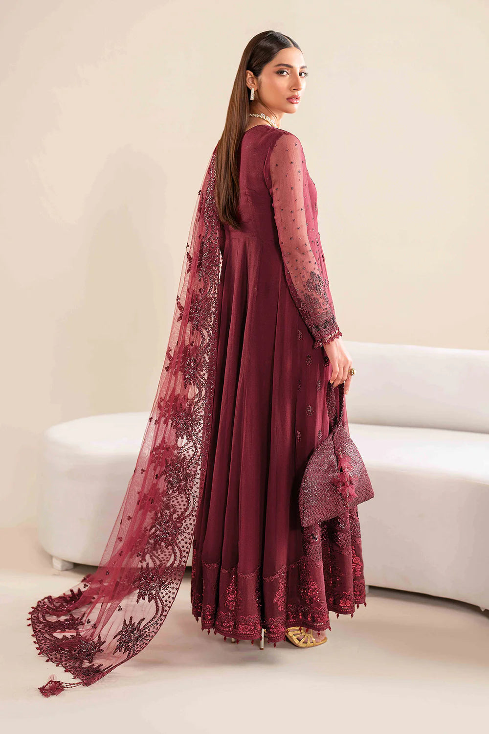 4 PIECE SUIT UNSTITCHED EMBROIDERED CHIFFON UF-618 - BAROQUE