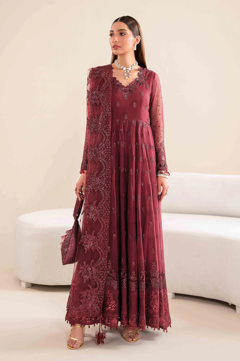 4 PIECE SUIT UNSTITCHED EMBROIDERED CHIFFON UF-618 - BAROQUE