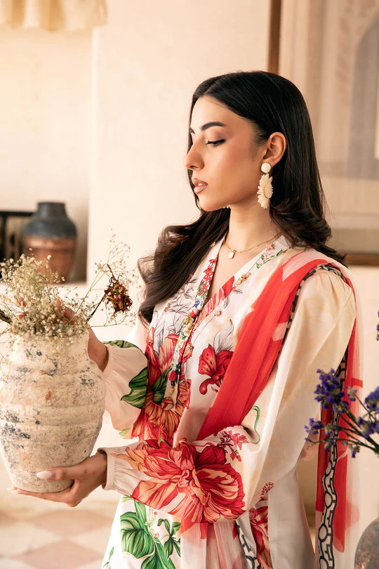3 Pc UNSTITCHED EMBROIDERED LAWN SUIT | MB-CUS25-907B | MAIRA B