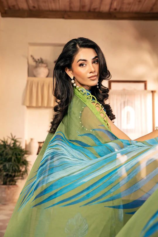 3 Pc UNSTITCHED EMBROIDERED LAWN SUIT | MB-CUS25-906A | MARIA B