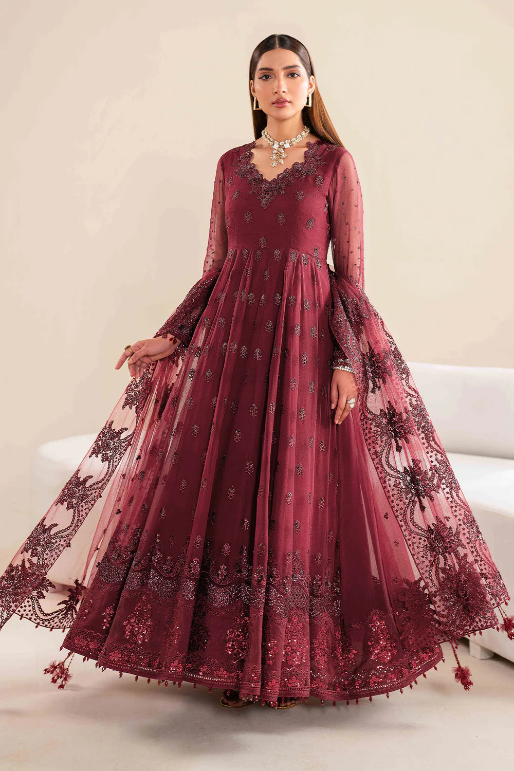 4 PIECE SUIT UNSTITCHED EMBROIDERED CHIFFON UF-618 - BAROQUE