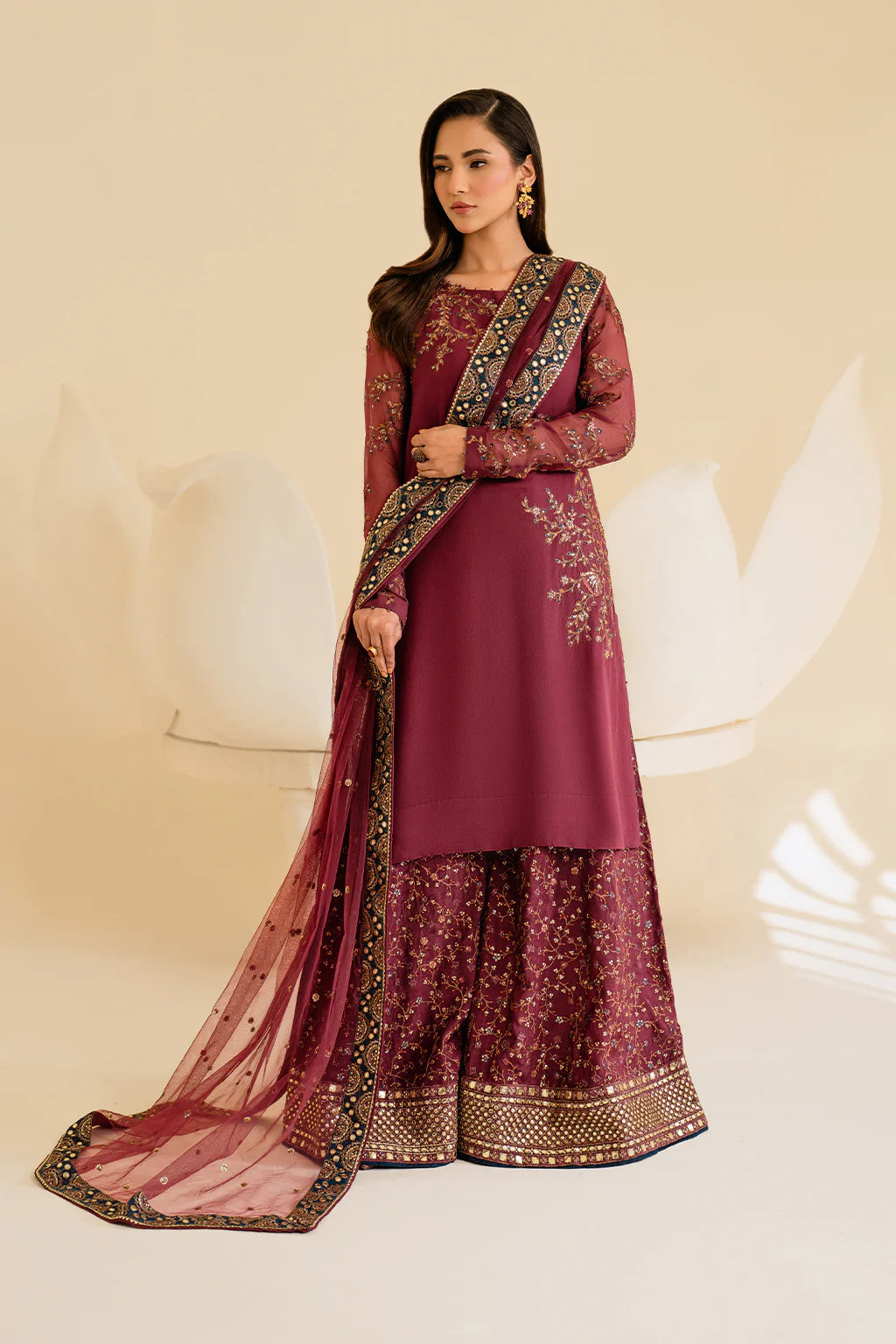3 PIECE SUIT READY MADE IP-299 EMBROIDERED CHIFFON - IZNIK