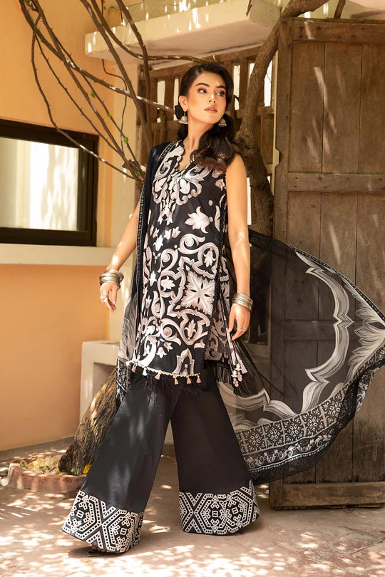 3 Pc UNSTITCHED EMBROIDERED LAWN SUIT | MB-CUS25-904B | MARIA B