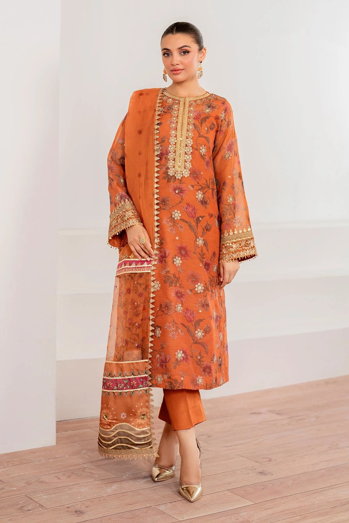EMBROIDERED COTTON NET UF-701 4 PC UNSTITCHED SUIT | BAROQUE