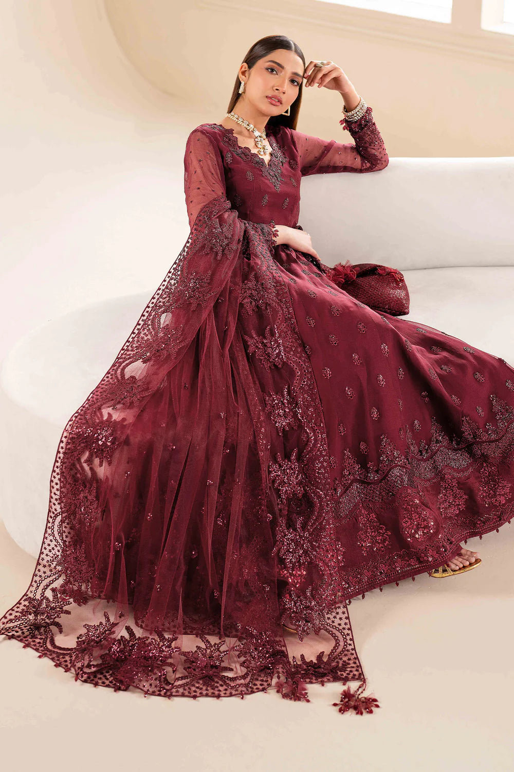 4 PIECE SUIT UNSTITCHED EMBROIDERED CHIFFON UF-618 - BAROQUE