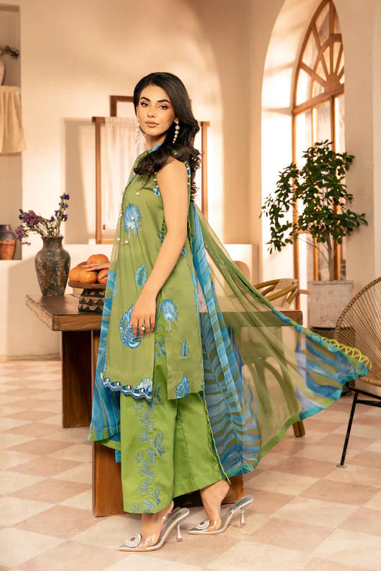 3 Pc UNSTITCHED EMBROIDERED LAWN SUIT | MB-CUS25-906A | MARIA B