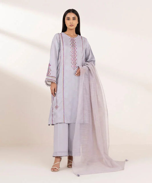 EMBROIDERED JACQUARD SUIT | 3 PC READY MADE | SAPPHIRE