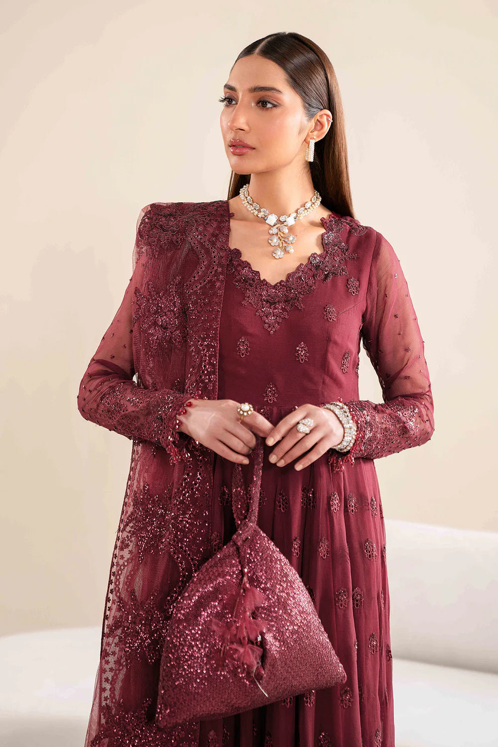 4 PIECE SUIT UNSTITCHED EMBROIDERED CHIFFON UF-618 - BAROQUE