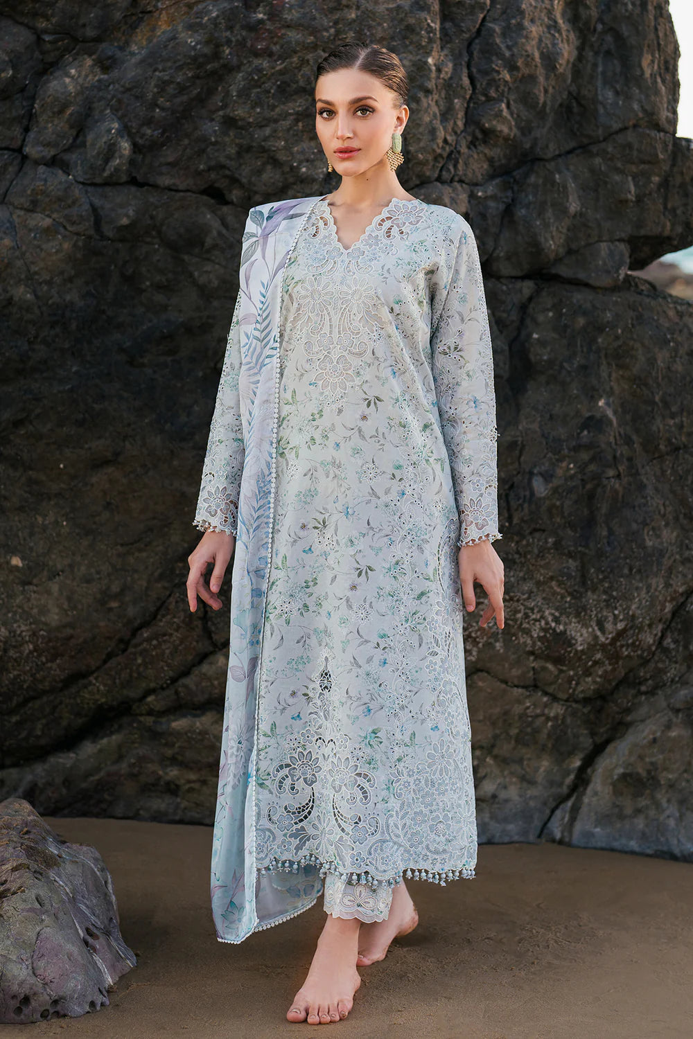 EMBROIDERED PRINTED LAWN UF-4129 3PC UNSTITCHED SUIT | BAROQUE