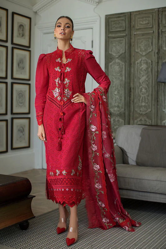 LUXURY LAWN RED UNSTITCHED 3-PIECE SUIT - SOBIA NAZIR
