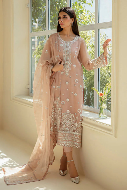 EMBROIDERED CHIFFON PINK 3-PIECE SUIT - BAROQUE